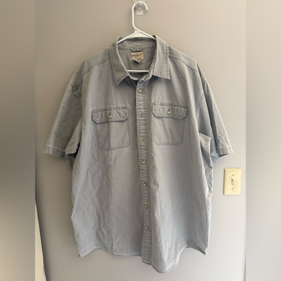 L.L Bean Denim Short Sleeve Button Up Mens SZ XXL Tall Light Blue 100% Cotton - Picture 1 of 7